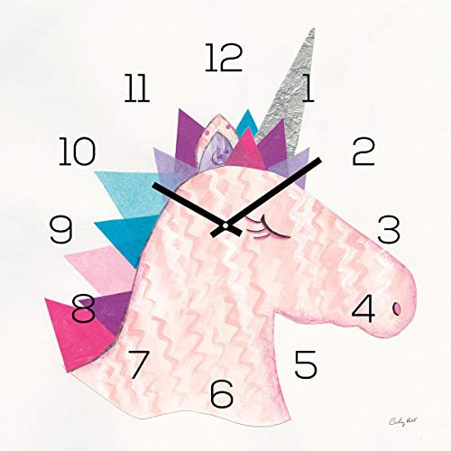 levandeo Wanduhr Glas 30x30cm Glasuhr Uhr Glasbild Unicorn Einhorn Rosa Deko Wanddeko Einhörner Kinderzimmer