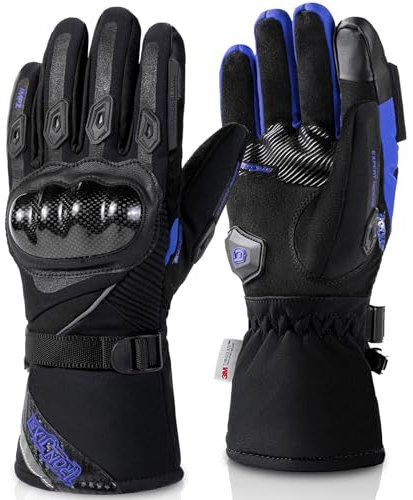 BORLENI Winter Motorradhandschuhe Herren, Motorrad Handschuhe Warm mit 3M Thinsulate, Wasserdicht Winddicht Winterhandschuhe mit Touchscreen & Kohlefaser Knöchelschutz, Größe Blue-L