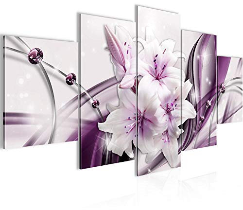 Runa Art - Bilder Blumen Lilien 200 x 100 cm 5 Teilig XXL Wanddekoration Design Lila 017151a