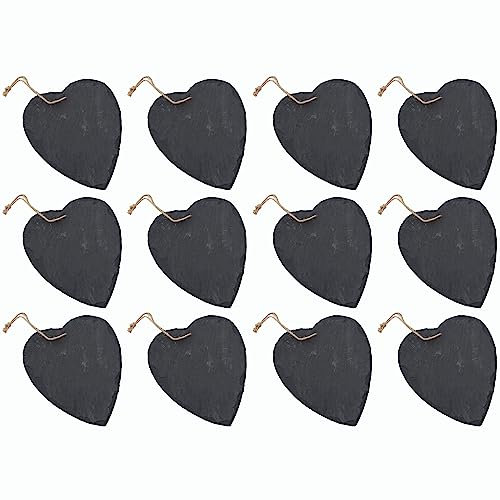 Schieferherz zum Aufhängen mit Juteband Schiefertafel Dekoration Wandeko (12, 10 cm Herz)