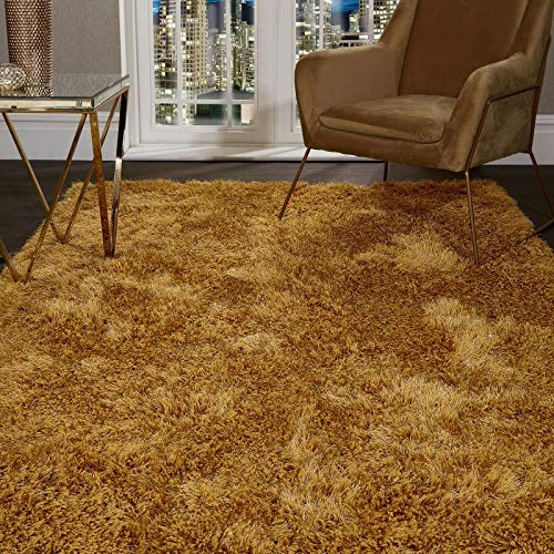 SHAGGY RUG Super Plush Extra Large Rugs Living Room with SHIMMERING SPARKLE GLITTER STRANDS Fluffy 55mm Thick Pile Height Modern Area Rugs - (Ochre Mustard Yellow, 240cm x 340cm (7.9ft x 11.2ft))