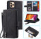 UEEBAI Hülle für iPhone 12 Pro Max 6.7 Zoll, Vintage Reißverschluss Handyhülle PU Leder Handytasche Bumper mit 9 Kartenfächer Standfunktion Klapphüllen Trageband Schutzhülle Flip Case - Schwarz