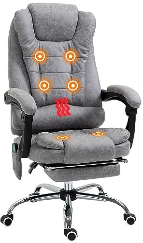 Vinsetto Office Chair with 6 Point Massage and Back Heat, Microfiber Desk Chair with Footrest Adjustable Height and Swivel Wheels, Back Reclining, Grey