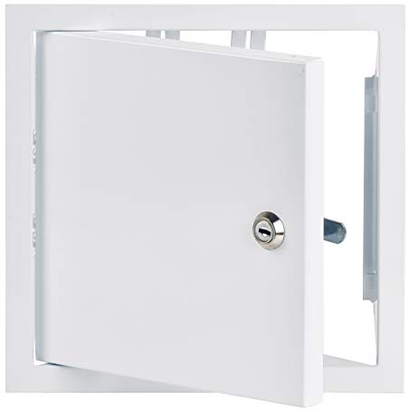20x20 cm / 8x8 inch White Metal Access Panel - Access Door with Key Lock | Lockable – Galvanised Steel Powder Coated RAL 9016 – Inspection Door Maintenance Flap Drywall Masonry 200 x 200 mm