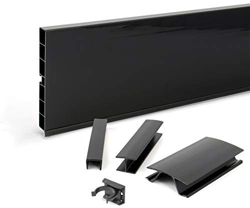 DQ-PP Plinthe 6 m, cache de plinthe, 150 mm, noir brillant, plastique, socle, plinthes, profilé de plinthe, socle de cuisine, plinthe de cuisine pour cuisine encastrable