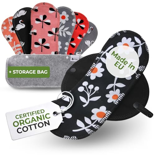 Made in EU - Ultra-Thin Reusable Panty Liners (Medium, 7-Pack) – High-Temp Washable Cloth Panty Liners for Women – Durable & Breathable Organic Cotton Keeps You Fresh & Dry for Daily Vaginal Discharge