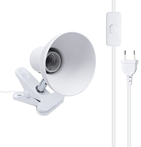 Klarlight Klemmleuchte E27 Tischlampe Lampenfassung mit EU-Stecker und Schalter Edison Schraube Schreibtischlampe Klemmbar Lampensockel 270° Drehbar Flexibel AC 85-265V (Weiß, Ohne Birne)