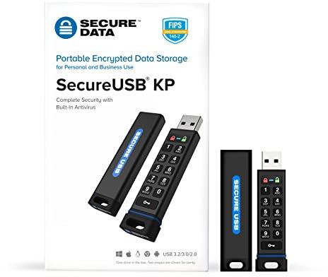 SecureData SecureUSB KP (16GB) - 256-bit Hardware Encrypted USB Flash Drive 3.0 -FIPS 140-2 Level 3 Validated- Unlock via On-Board Keypad- 3 Year Warranty- Works on any OS & Devices- Water Resistant