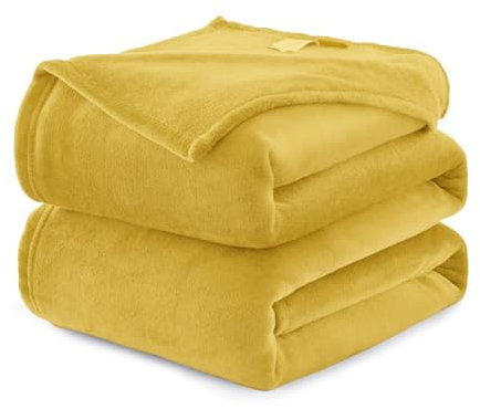 WAVVE Kuscheldecke Flauschig Decke Fleecedecke - Sofadecke 150x200 cm Warm Wohndecke Couchdecke, Gelb Decke Weich Sofaüberwurf XL