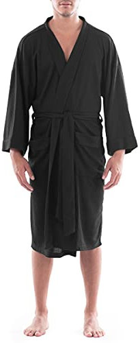 Fruit of the Loom Men's Waffle Kimono Bathrobe, Black, One Size UK