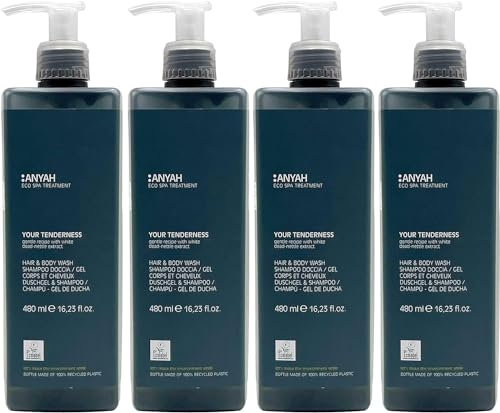 ANYAH Doccia Shampoo 2in1 – Bagnoschiuma Idratante e Shampoo delicato Quotidiano con Ortica Bianca, Vegano e Dermatologicamente Testato per Pelle Sensibile, 480ml