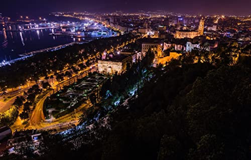 LHJOYSP Puzzle 1000teile Kinder Lichter der Stadt in Malaga, Spanien 75x50cm