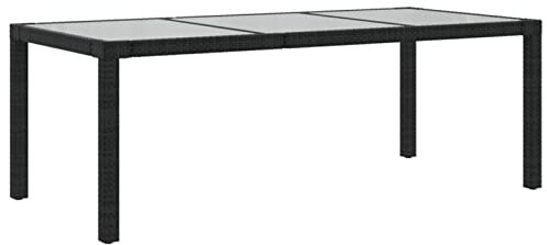 Gecheer Gartentisch Terrassentisch Balkontisch Esstisch Gartenmöbel Tisch Gehärtetes Glas Poly Rattan Schwarz 190x90x75 cm