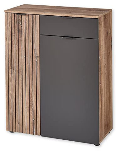Stella Trading LINEA Schuhschrank in Flagstaff Oak Optik, Anthrazit - Modernes Schuhregal mit viel Stauraum für Ihre Schuhe - 82 x 103 x 38 cm (B/H/T)