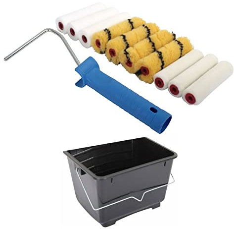 Paint Roller Set 4 Inch Mini Frame for Gloss, Emulsion, Satin & 2.5L Scuttle Bucket Set Painting Home DIY