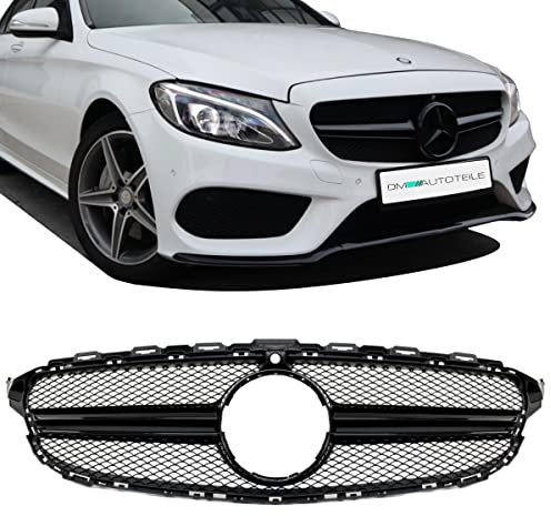 DM Autoteile Kühlergrill Schwarz Glanz + Kamera kompatibel für Mercedes W205 S205 14-18 kein AMG