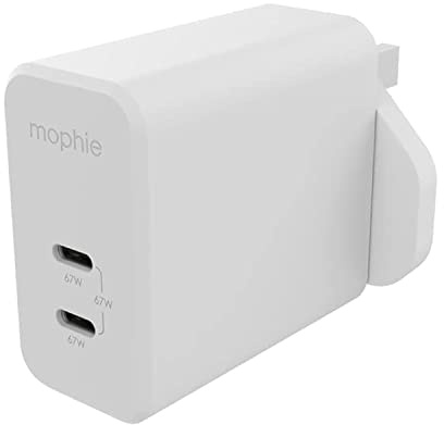 ZAGG mophie USB-C Speedport 67 Wall Charger, 67 Watts, GaN, Fast Charging, Lightning Device, (White, UK Adapter)