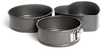 MasterClass Non-Stick Spring Form Loose Base Cake Pan Bundle, Includes 2 Round Pans Sizes 18cm and 20cm Plus a Heart-Shaped Pan