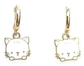 ASTER ALHELÍ - Boucles d'oreilles Dorées Femme Chatons Blanc ou Rose - Boucles d'oreilles plaquées Or - Boucles d'oreilles Hypoallergéniques Fille Chats Boucles d'oreilles Pendantes (Blanc)