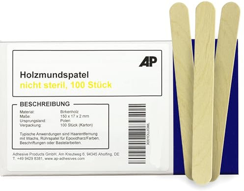 Holzmundspatel – unsteril, 100 Stück, 15 x 1,7 cm, ideal zum Basteln, Haarentfernung oder zum Anrühren von Farben bzw. Harz