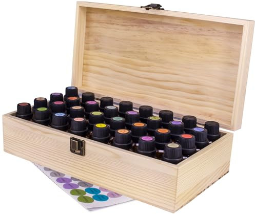 Guolich Aufbewahrungsbox aus Holz für ätherische Öle (5-15ml) zur Aufbewahrung von ätherischen Ölen, Parfüms, Nagellack und Anderen Kleinen Gegenständen (32 Slots)