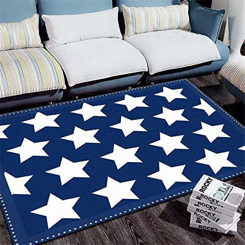 Für Schlafzimmer Esszimmer Blau Teppich Halle Blau Einfaches Fünfzackiges Stern Muster Teppich Rechteck Langlebig Schlafzimmer Teppich Rutschfest Waschbar 60X90Cm Waschbar Antirutschmatte Für T