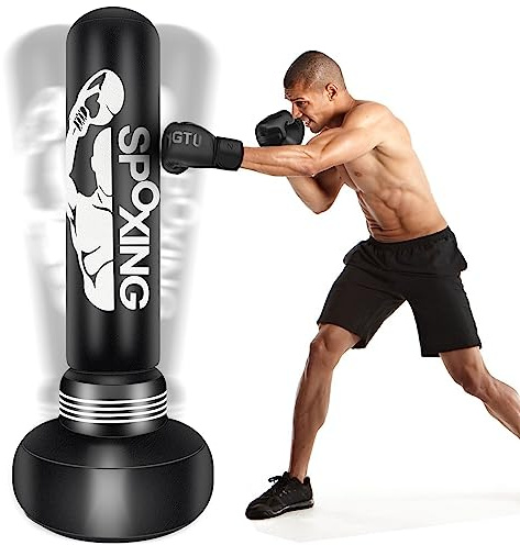 JUOIFIP Heavy Punching Bags for Adults - 69 Standalone Boxing Bag with Stand for Men Training MMA Muay Thai Fitness - Perfect Standing Inflatable Kickboxing Bag Gift Box