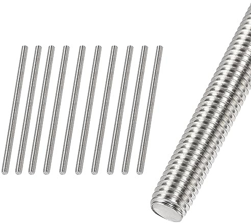 HiPicco 10 Pack M8 x 50mm Fully Threaded Rod, M8-1.25 Thread Pitch | 304 Stainless Steel, Right Hand Thread Screw Rods Bar Studs, for Furniture Anchor Bolts, Clamps, Hangers and U-Bolts