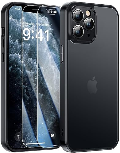 FLLAO Opaca Cover Compatibile con iphone 11 Pro 5.8 con 2 Vetro Temperato, [Della Fotocamera Protezione] Anticaduta Antiurto Hard PC Traslucida Custodia Compatibile con iphone 11 Pro Nero