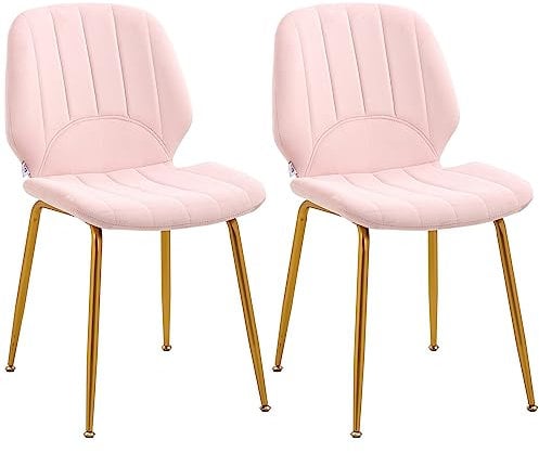 HOMCOM Modern Dining Chairs Set of 2, Velvet Upholstered Kitchen Chairs with Backrest, Padded Seat and Steel Legs, Pink