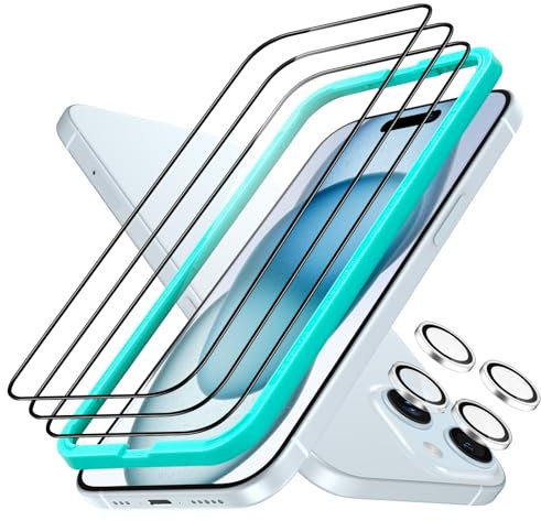 ESR iPhone 15 Plus für Panzerglas, Armorite Displayschutzfolien-Set, extrem Robustes gehärtetes Glas, Rahmen für einfache Anbringung, 3 Stück mit 2 Sätze individuellem Kamera Schutz