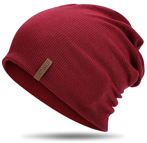 HAMUNI Mütze Damen Dünne Mütze Herren - Slouch Beanie Mütze - Leicht Weich Chemo Mütze - Atmungsaktiv Long Beanie - Elastisch Mütze - Ideale Beanie Mütze für Alle Jahreszeiten (Rot)
