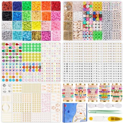 TULADUO Heishi Perlen Set 6mm Perlen Zum Auffädeln Perlen Set,mit 822Pcs Anhänger Charms Kit de