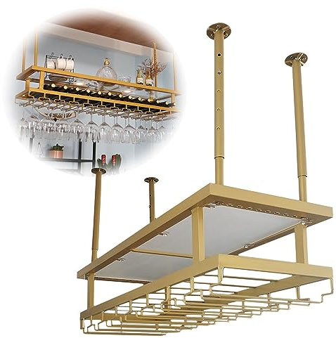 SAGIDAR Gläser-Aufbewahrung 60cm-200cm, Metall Weinglashalter Regal, Höhe Einstellbar 35-52cm, Mehrschichtspeicher, Flaschen- Und Glashalte, Platzsparend, Hängende Weinglas Halter