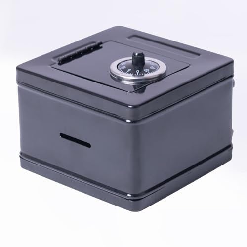 Geldkassette Aus Stahl, Geldbox Zahlenschloss, Abschließbar Tresor Trinkgeldkasse, Geeignet Als Spardose, kleiner Safe, Tresor,13.5 X 13.5 X 9.5cm (Schwarz)