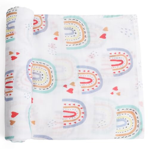 Knirose Pucktuch Baby Musselin Babydecke Swaddle 120x120cm Puckdecke Mulltücher, Bambus Baumwolle Baby Pucktücher Decke für Neugeborene Junge und Mädchen(Regenbogen)