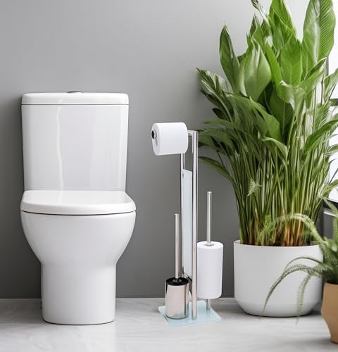 Elevate portarrollos de Papel higiénico de pié de Acero Inoxidable con escobilla y Soporte para almacenar 3 Rollos de Papel. Sin taladros. PORTARROLLOS+ESCOBILLA+Organizador - Portarrollos WC