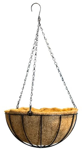 pdodo Colgante colgante con forro de fibra de coco, colgante de coco con cadena para colgar, colgante de hierro forjado, maceta, cesta de coco, maceta decorativa, cesta de hierro