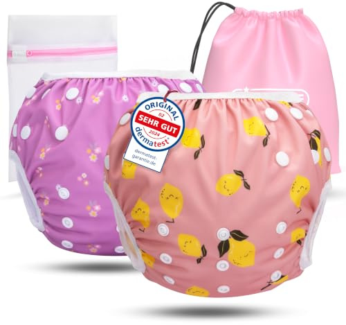 KIDVERSE 2x Couche Piscine Bebe reutilisable - Couche de Bain Bébé lavable | Couche de Bain Bébé testé par Dermatest - Couche de Bain lavable et réglable - Couches Piscine Bebe reutilisable