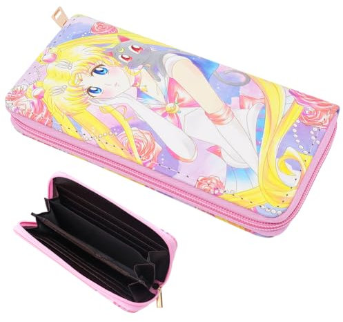 CWXCYVR Sailor Moon Cartoon Geldbörse Anime Brieftasche Kids für mit Cartoon Schlüsselanhänger Cartoon Wallet Kinder mit Reißverschluss Mädchen Jungen Geburtstagsgeschenk