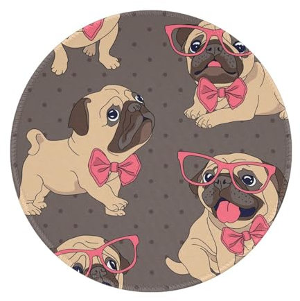 InOmak Karikatur, Mops, Hundebaby, In, A, Brille, Und, In, A, Fliege, Rundes Mauspad, rutschfestes Mauspad mit Gummiunterseite, wasserdichtes Mauspad 8 Zoll