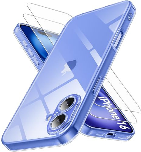 Qasyfanc Kameraschutzhülle Kompatibel mit iPhone 16 Hülle mit 2 Stück Schutzfolie, Dünne Transparent Handyhülle iPhone 16 Case Weiche Silikon Anti-Gelb Schutzhülle, Durchsichtig