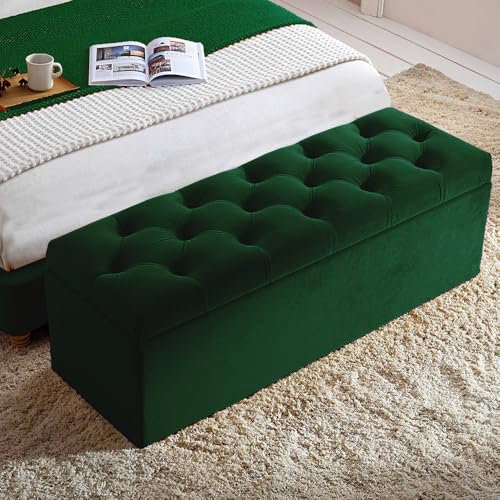 AZ Interiors Royal Furniture 120cm Wide Ottoman Storage Box, Milan Ottoman Bench with Storage, Large Velvet Upholstered Blanket Box, End of Bed Bench, Shoe Storage Bench (Forest Green Velvet)
