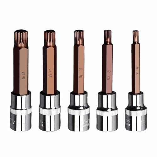 PANSHIYON Triple Square Bit Set,5 Pieces XZN Triple Square Bit Socket Set,1/2-Inch Drive 12 Point Spline Socket Bit Set for XZN Driver,M6 M8 M10 M12 M14