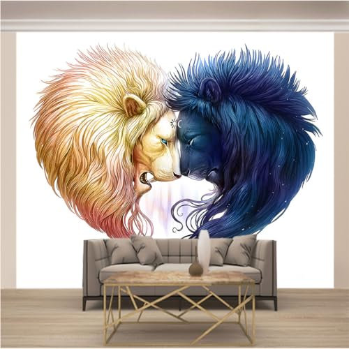 WYXWZ Photo Wallpaper Mural Wallpaper 3D Effect for Bedroom Background Living Room Office TV Wall Non-Woven Wallpaper Roll Posters Stickers Decor Art XXXL 137.8 x 98.4 Inch (W x H) Lion