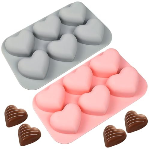 Lot de 2 moules en silicone en forme de cœur, mini moule à glaçons, moules à bonbons, moules à chocolat, moules à bougies DIY pour accessoires de pâtisserie (gris rose)