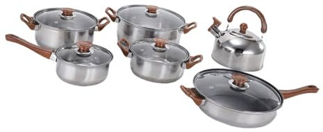 Garneck 1set Stainless Steel Cookware Induction-Safe Pots and Pans Includes Frying Pan Saucepan and Easy to Clean Heat Conductive for Daily Cooking
