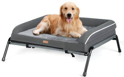 Lekespring Orthopädisches Hundebett Mittelgroße Hunde, 2-in-1 Hundebett Outdoor Kleine Hunde, Hundesofa mit Eierförmiger Kistenschaum, Waschbar Flauschig Dog Bed Hundematratze, Grau