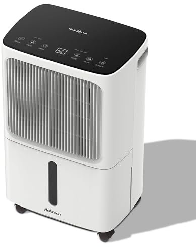 Rohnson Deumidificatore True Ion, Capacità 10L/ Giorno, Funzione Ionizzante, Silenzioso 36dB, Asciugatura Bucato, Controllo Umidità Digitale, Serbatoio 2L, Fino a 45 m²
