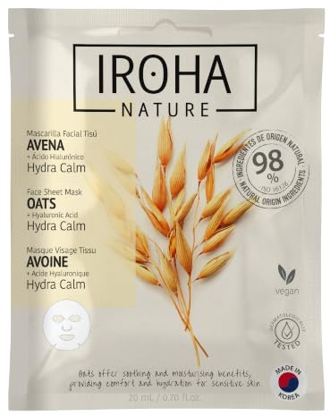 IROHA NATURE - Gesichtsmaske Beruhigendes Haferflockenmehl | 98 % natürliche Inhaltsstoffe, vegan, biologisch abbaubar, für empfindliche Haut, mit Haferflocken